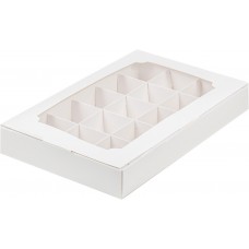Коробка для 15 конфет с прозрачной крышкой белая