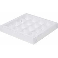 Коробка для 16 конфет с прозрачной крышкой белая