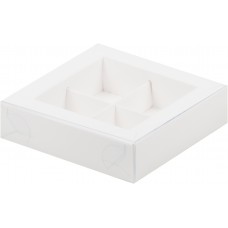 Коробка для 4 конфет с прозрачной крышкой белая
