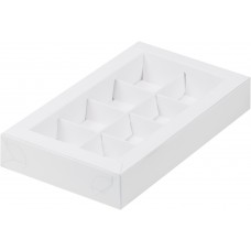 Коробка для 8 конфет с прозрачной крышкой белая