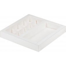 Коробка для 8 конфет + шоколадная плитка с прозрачной крышкой белая