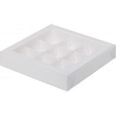 Коробка для 9 конфет с прозрачной крышкой белая