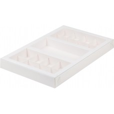 Коробка для  конфет 8+8 + шоколадной плитки с прозрачной крышкой белая